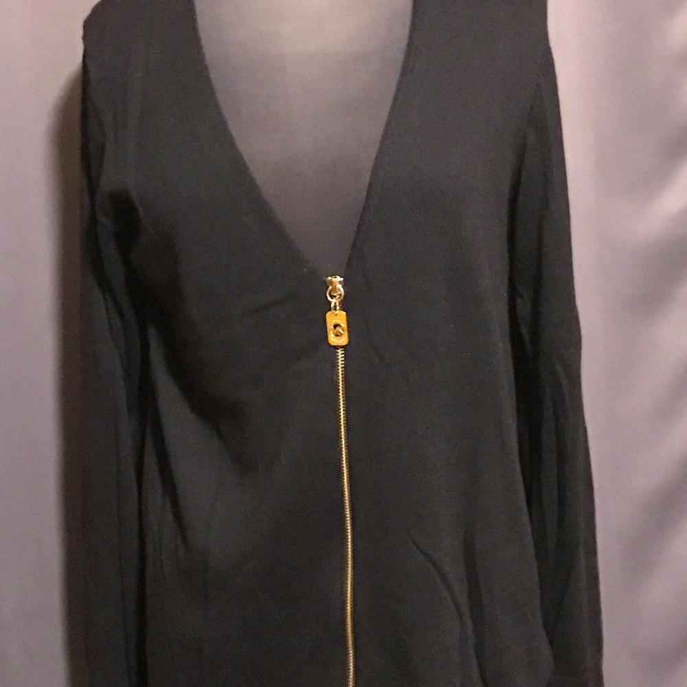 Black long sleeve front zip cardigan sweater